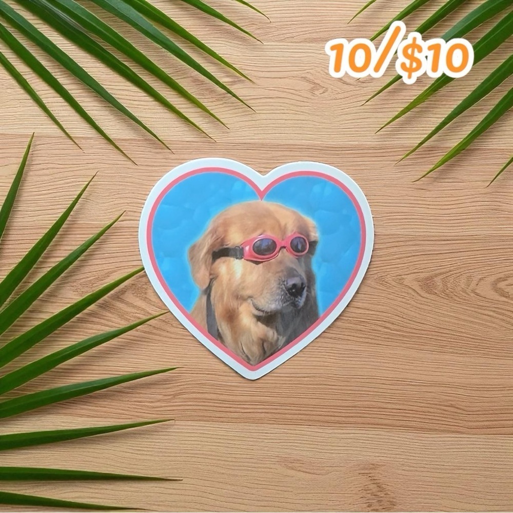 Cool Golden Retriever Dog Heart Sticker – Approx. 2 3/4”